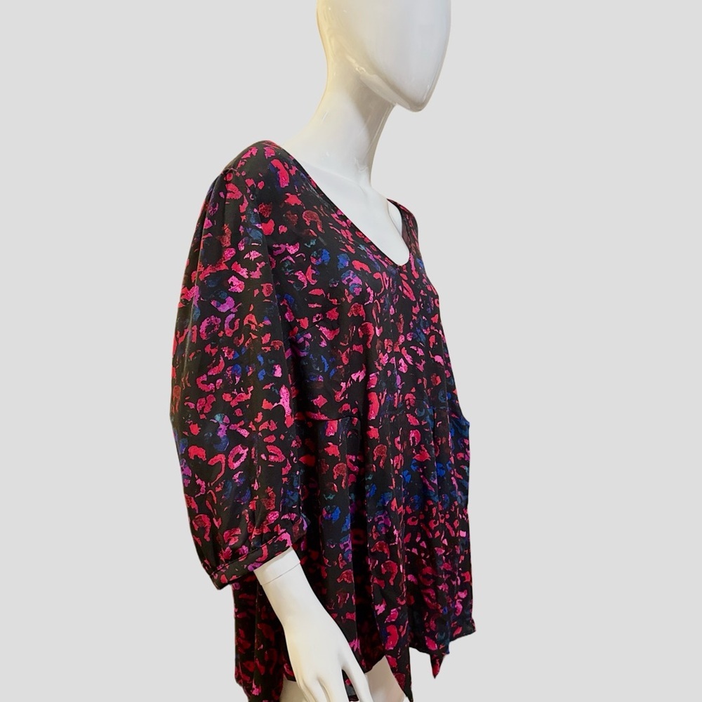 Torrid Peplum Georgette Tie Front Leopard Print  Blouse Plus Size 2X Black Pink - Picture 5 of 14